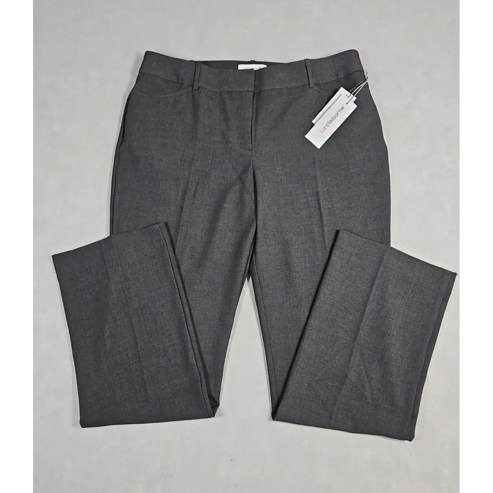 Liz Claiborne Womens Gray Audra Straight Leg Career Slacks Size 12 NWT